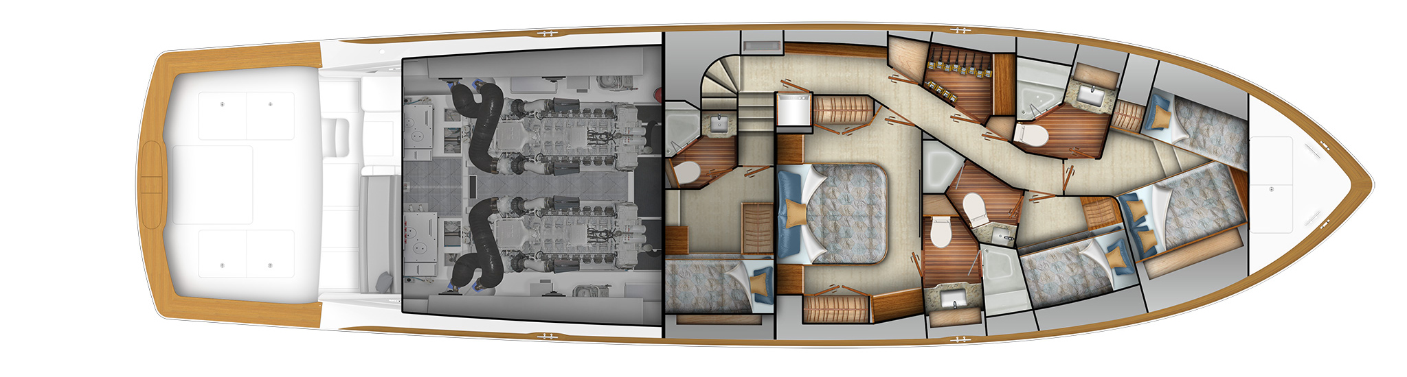 Four Stateroom Optional Crossover Layout with Rod and Tackle Room